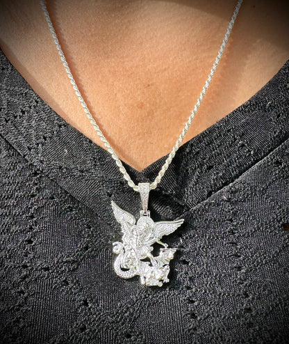 St. Michael CZ Pendant – Rhodium