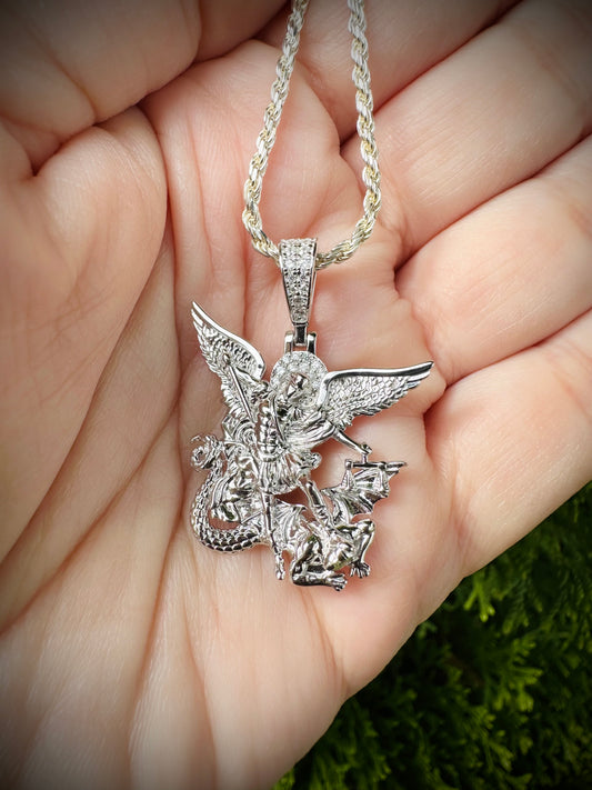 St. Michael CZ Pendant – Rhodium