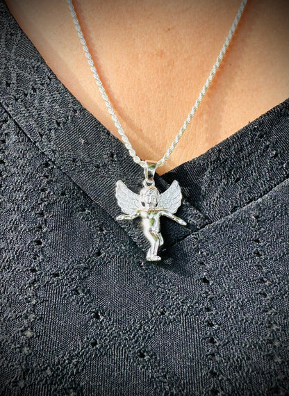 Small Rhodium CZ Cherub/Angel Pendant