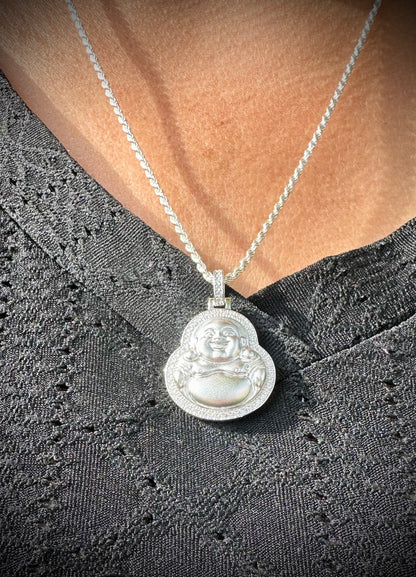 Small Sterling Silver Laughing Buddha Pendant – Matte Finish