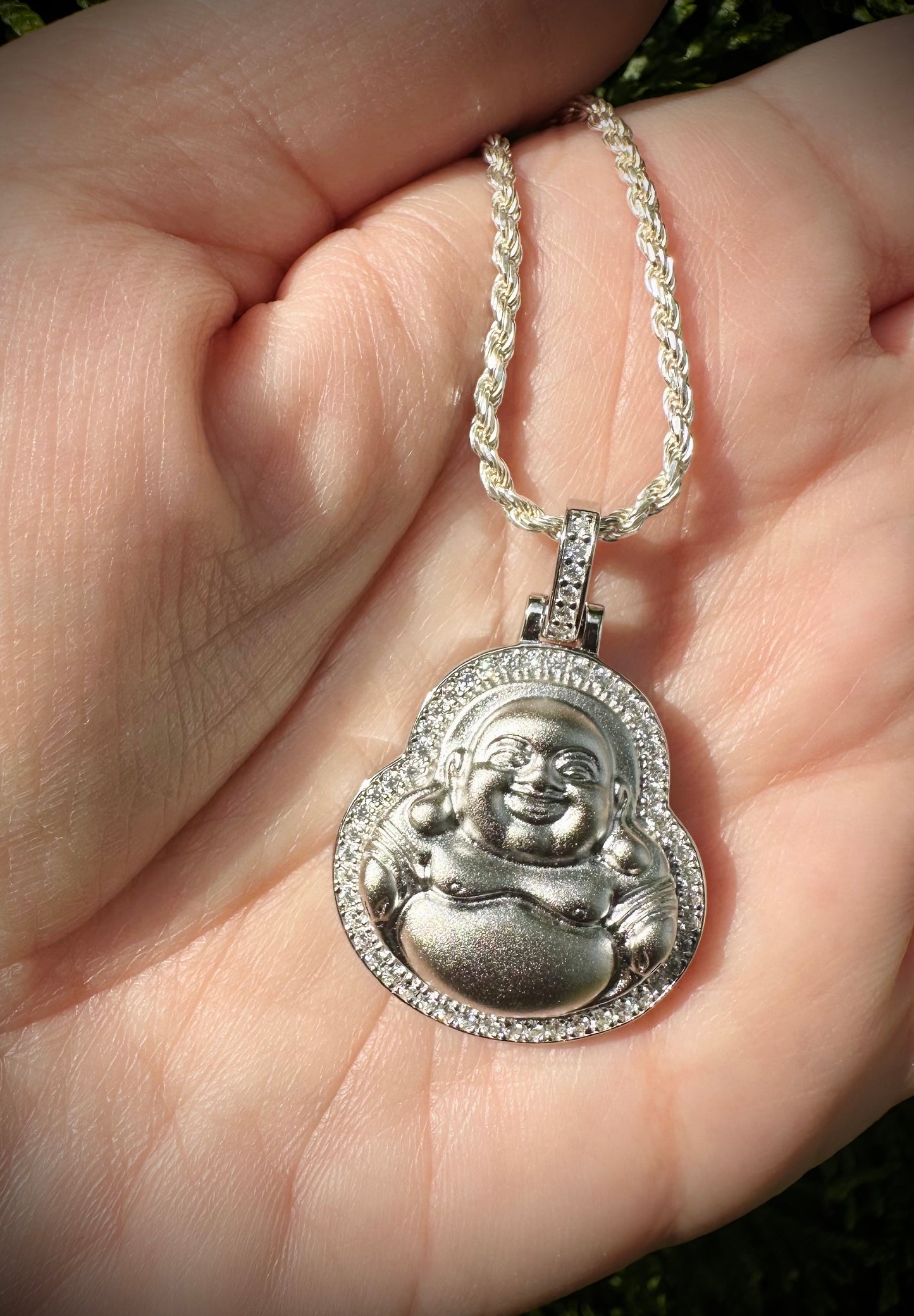 Small Sterling Silver Laughing Buddha Pendant – Matte Finish