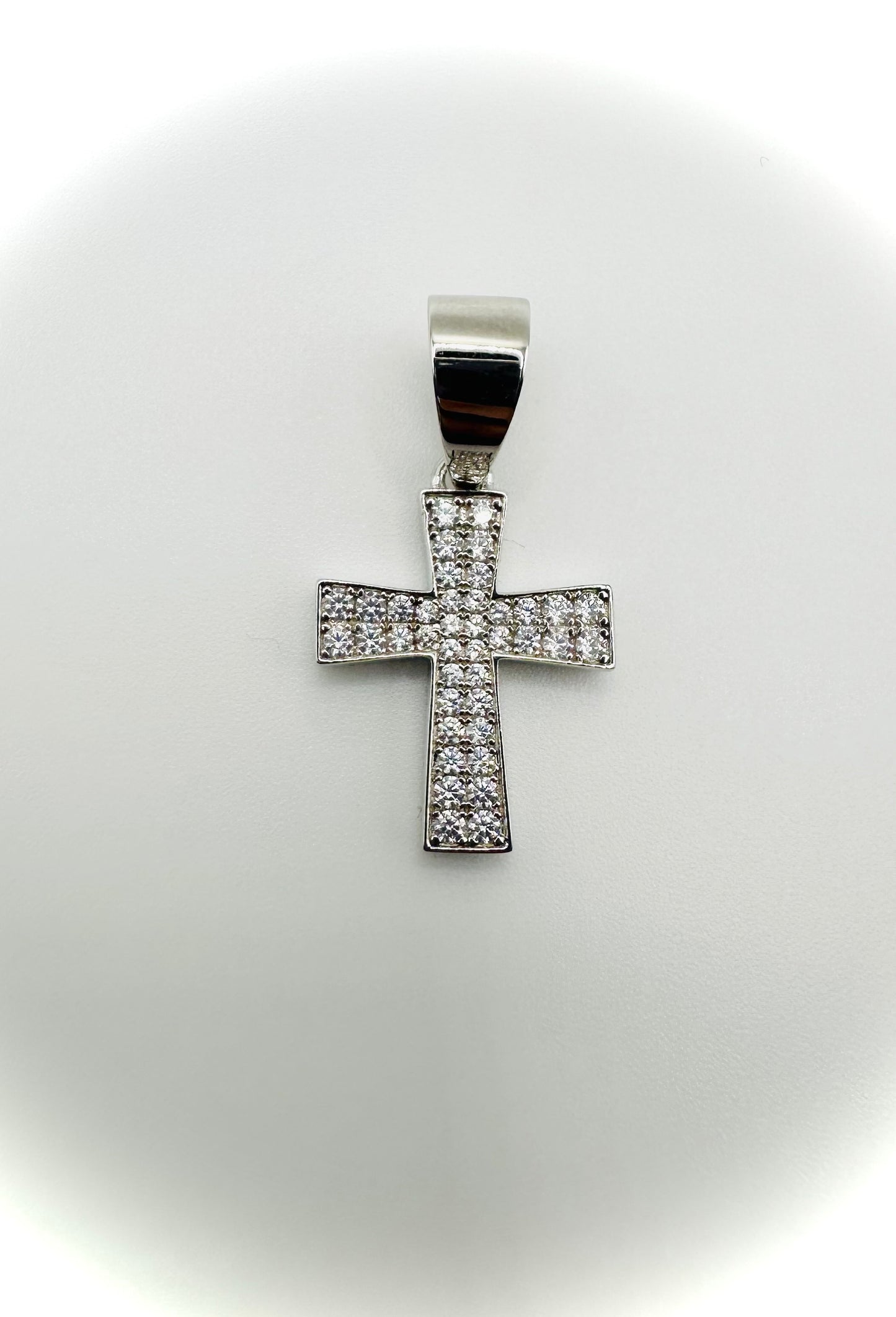 Small Rhodium Cross Pendant – Iced Out CZ