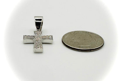Small Rhodium Cross Pendant – Iced Out CZ