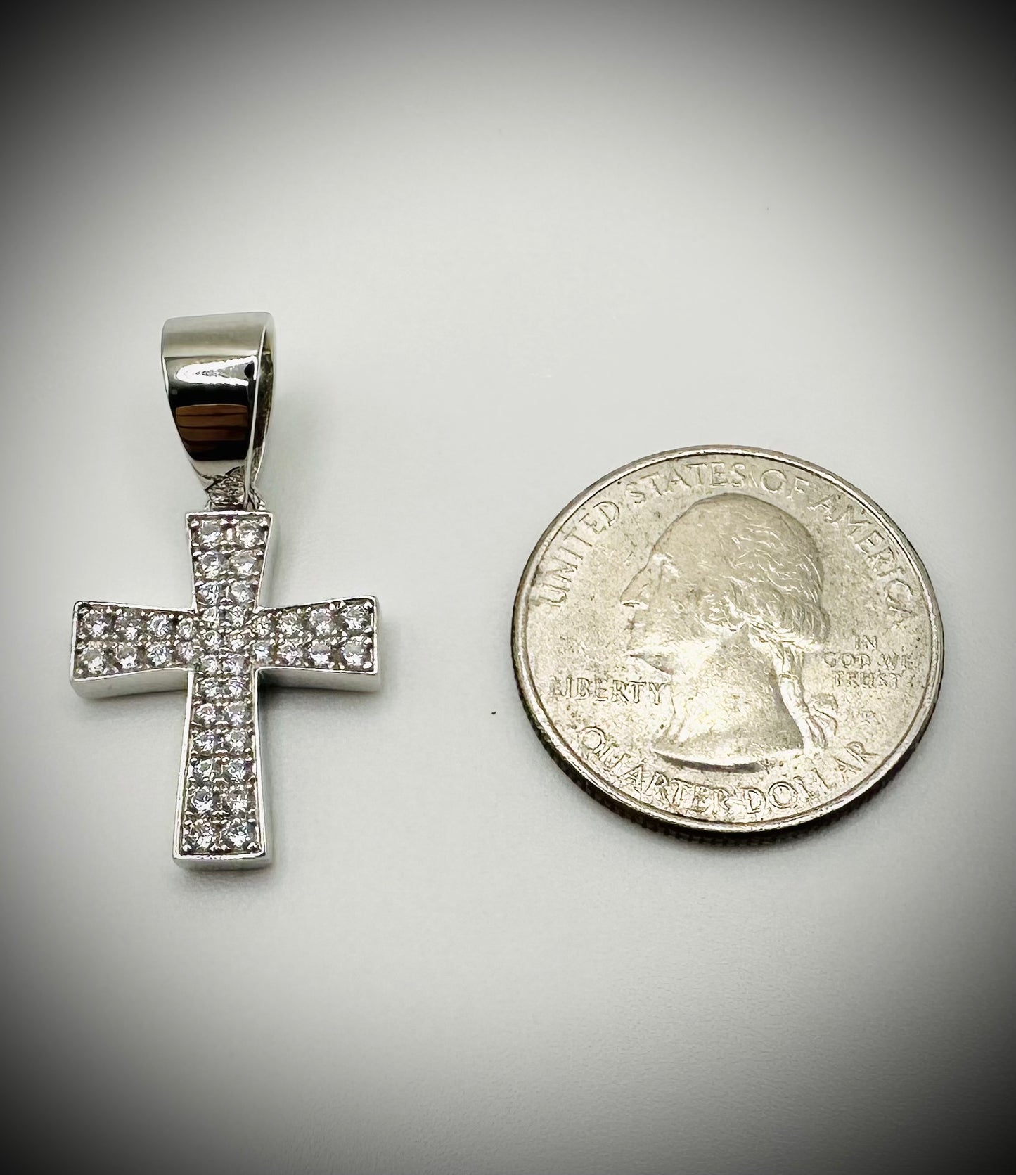 Small Rhodium Cross Pendant – Iced Out CZ
