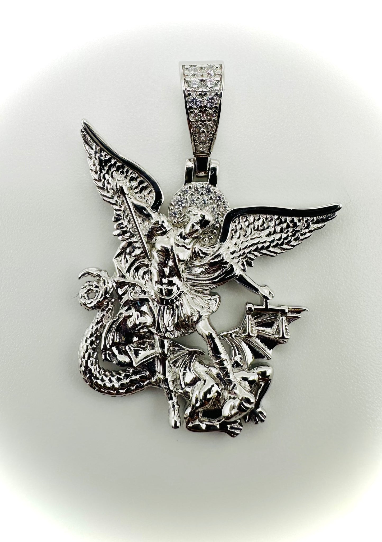 St. Michael CZ Pendant – Rhodium