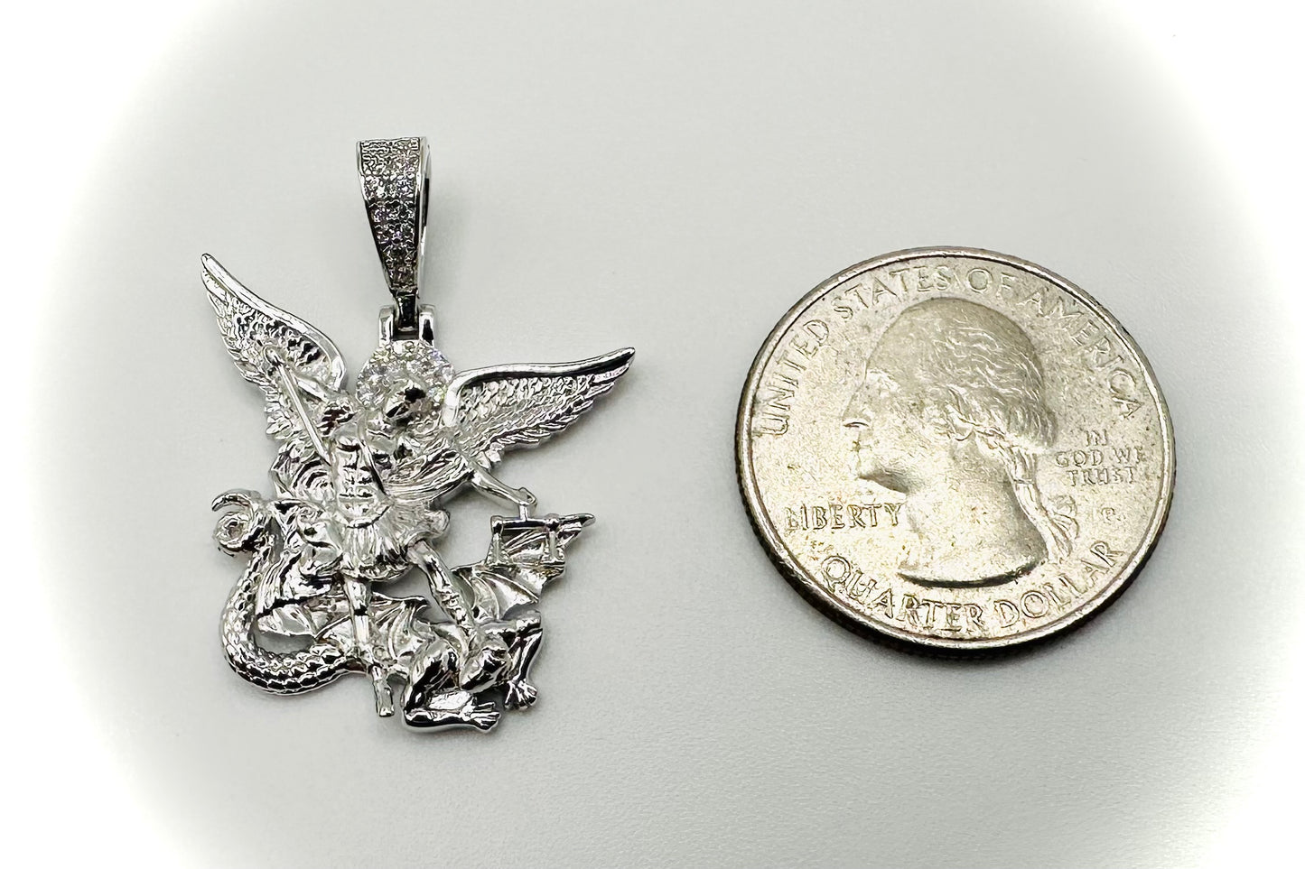 St. Michael CZ Pendant – Rhodium