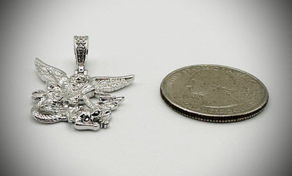 St. Michael CZ Pendant – Rhodium