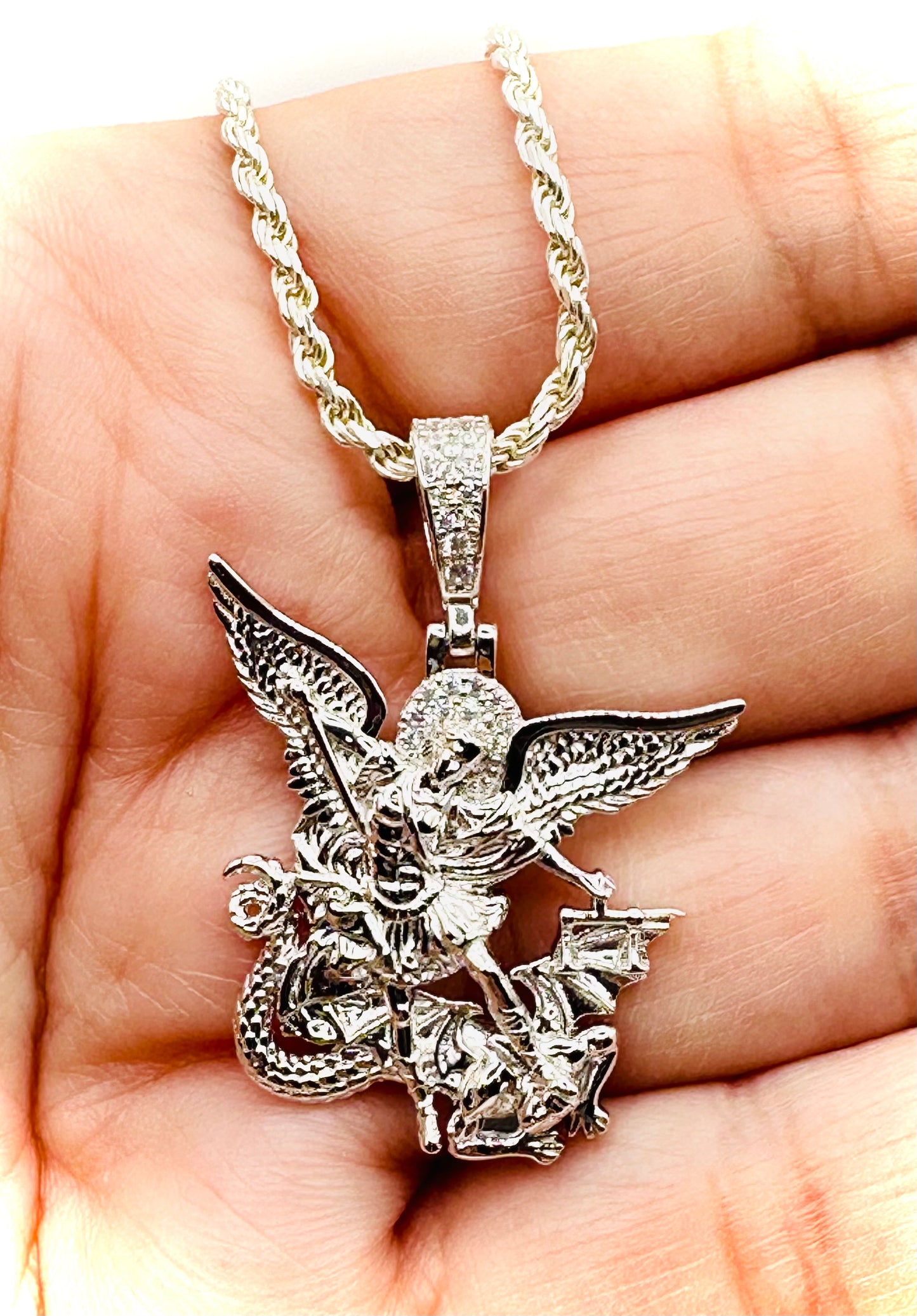 St. Michael CZ Pendant – Rhodium