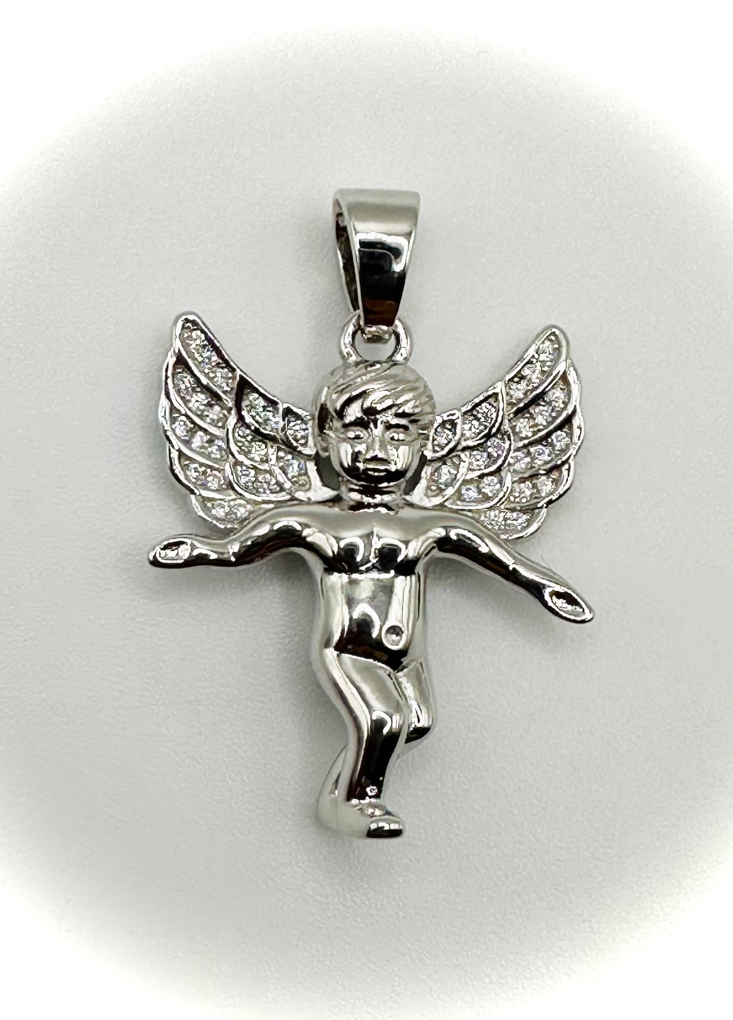 Small Rhodium CZ Cherub/Angel Pendant