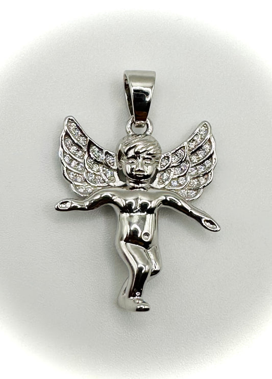 Small Rhodium CZ Cherub/Angel Pendant