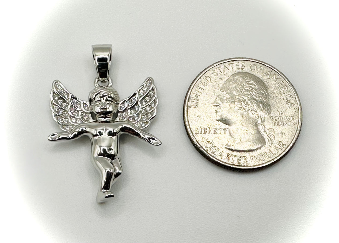 Small Rhodium CZ Cherub/Angel Pendant