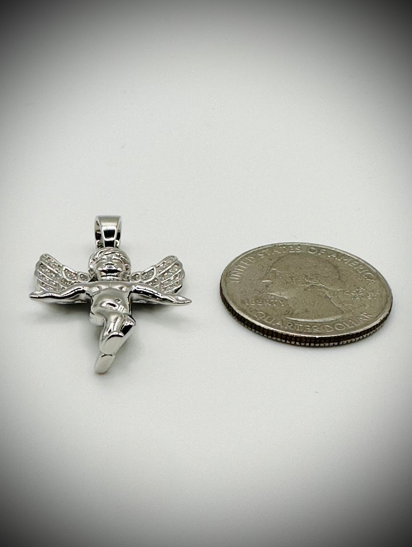 Small Rhodium CZ Cherub/Angel Pendant