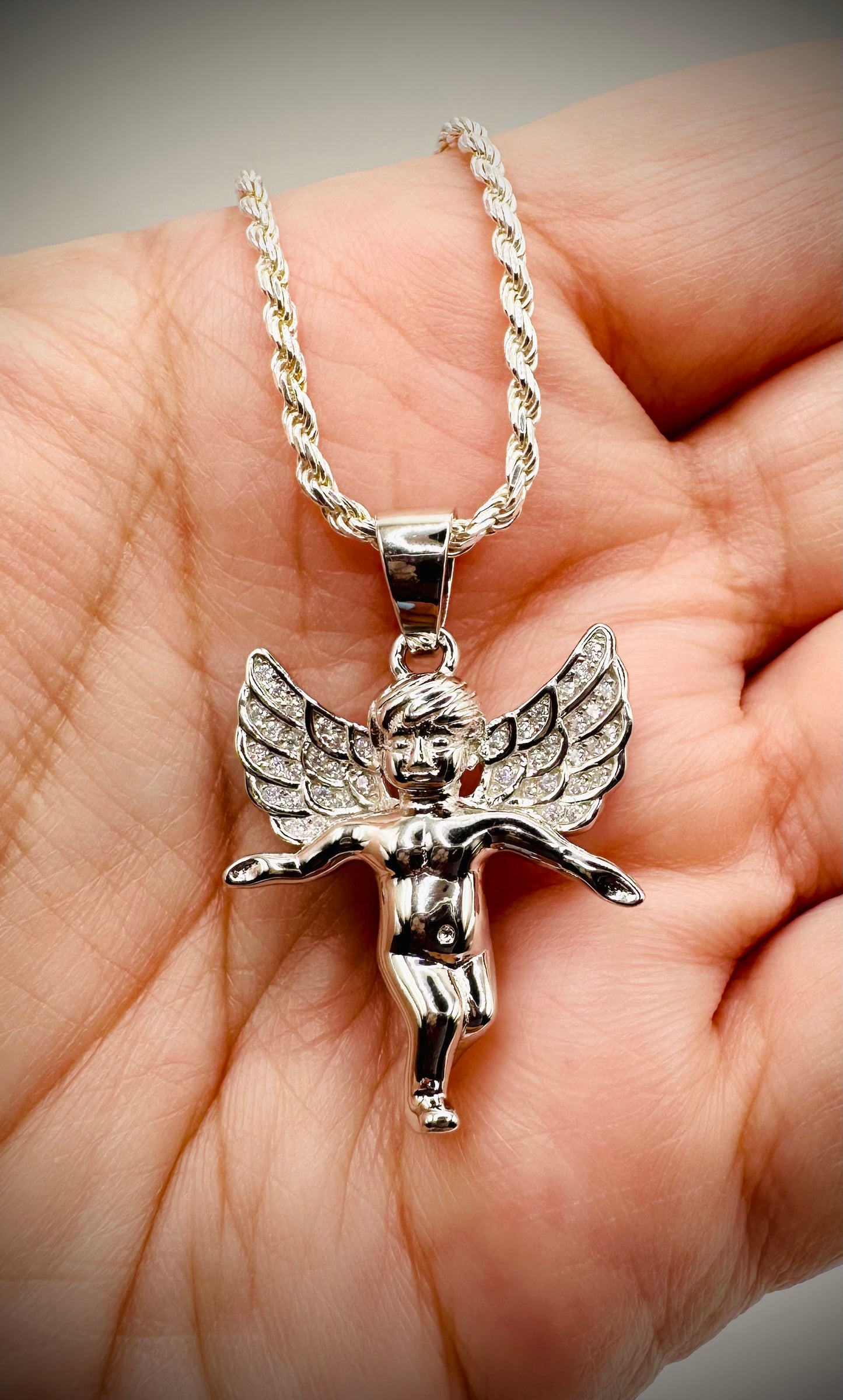 Small Rhodium CZ Cherub/Angel Pendant