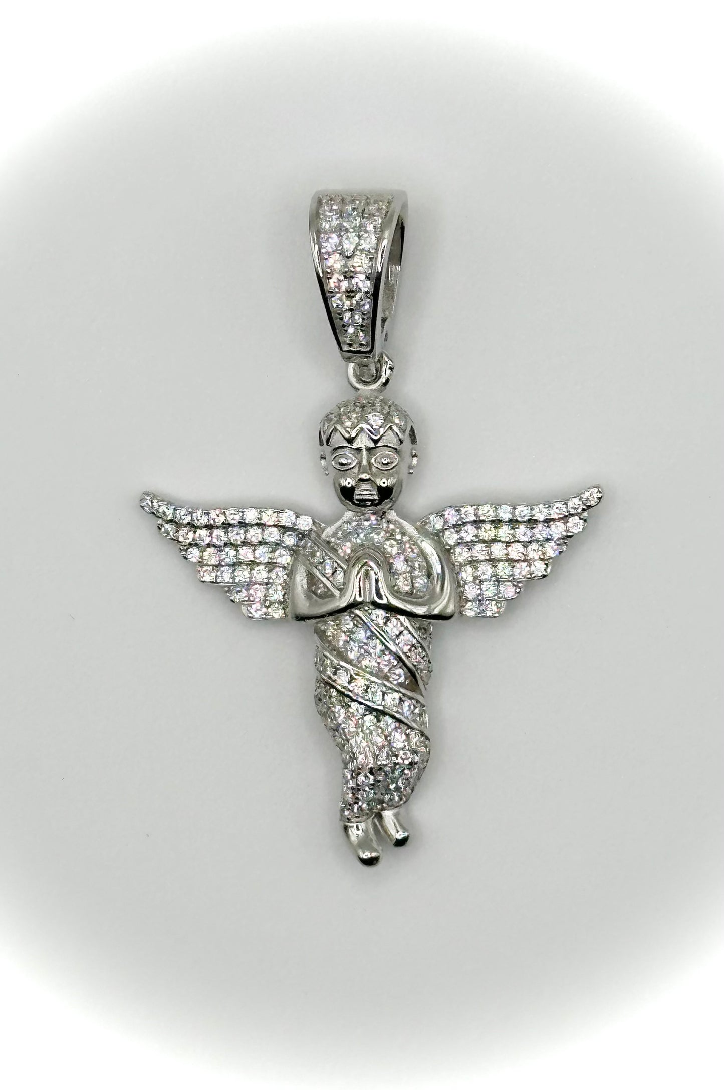 Iced Out Guardian Angel Pendant – Rhodium CZ