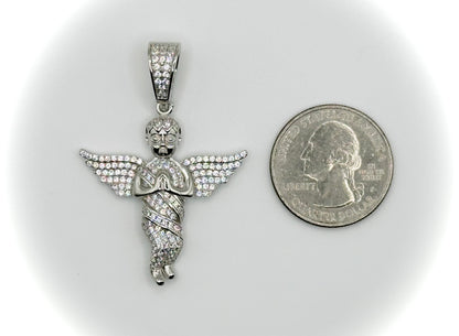 Iced Out Guardian Angel Pendant – Rhodium CZ