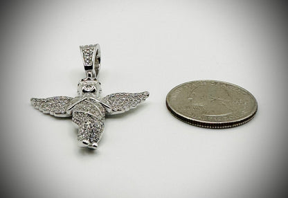 Iced Out Guardian Angel Pendant – Rhodium CZ
