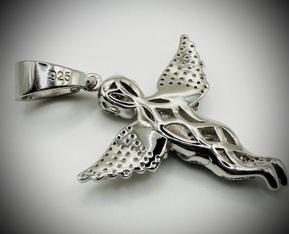 Iced Out Guardian Angel Pendant – Rhodium CZ