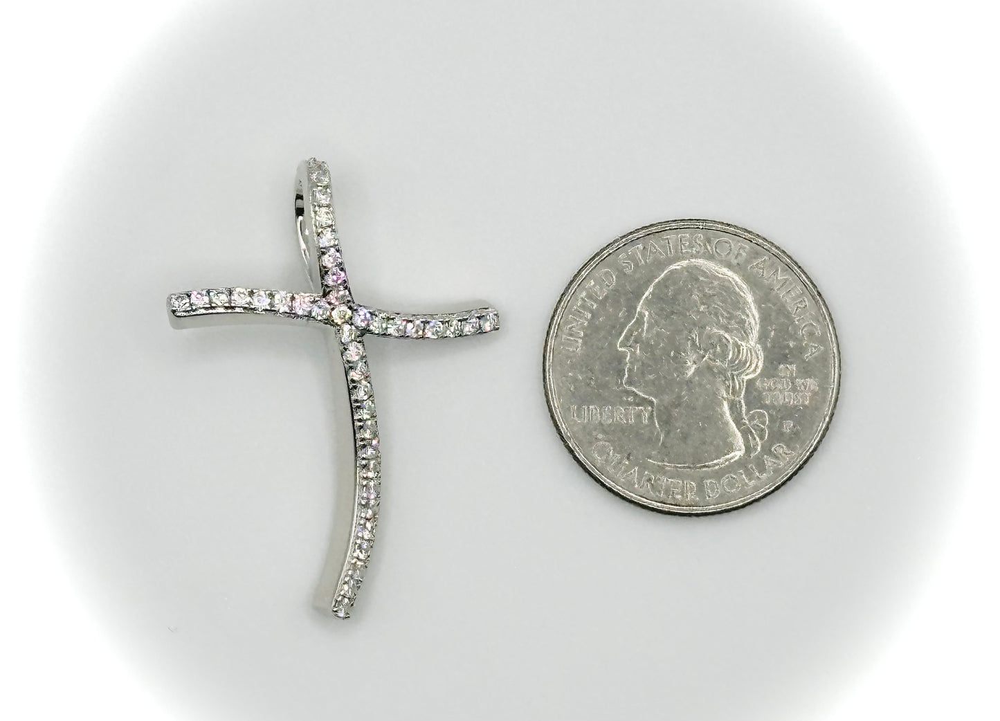 Rhodium Curvy Cross Pendant – Twisted Iced Out Cross