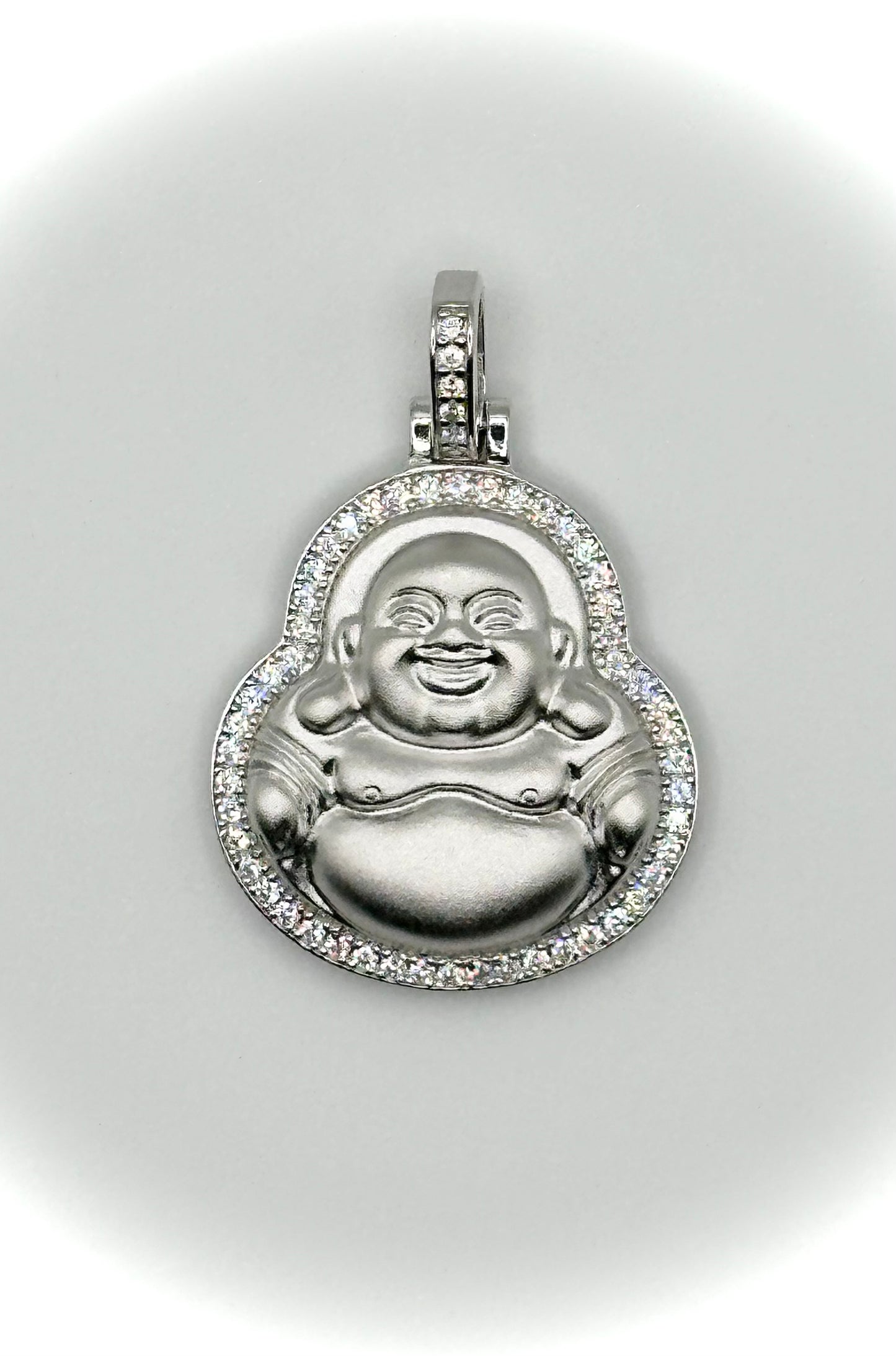 Small Sterling Silver Laughing Buddha Pendant – Matte Finish