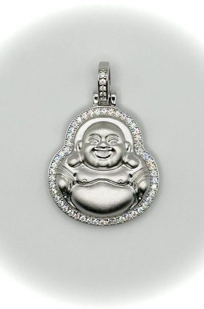 Small Sterling Silver Laughing Buddha Pendant – Matte Finish