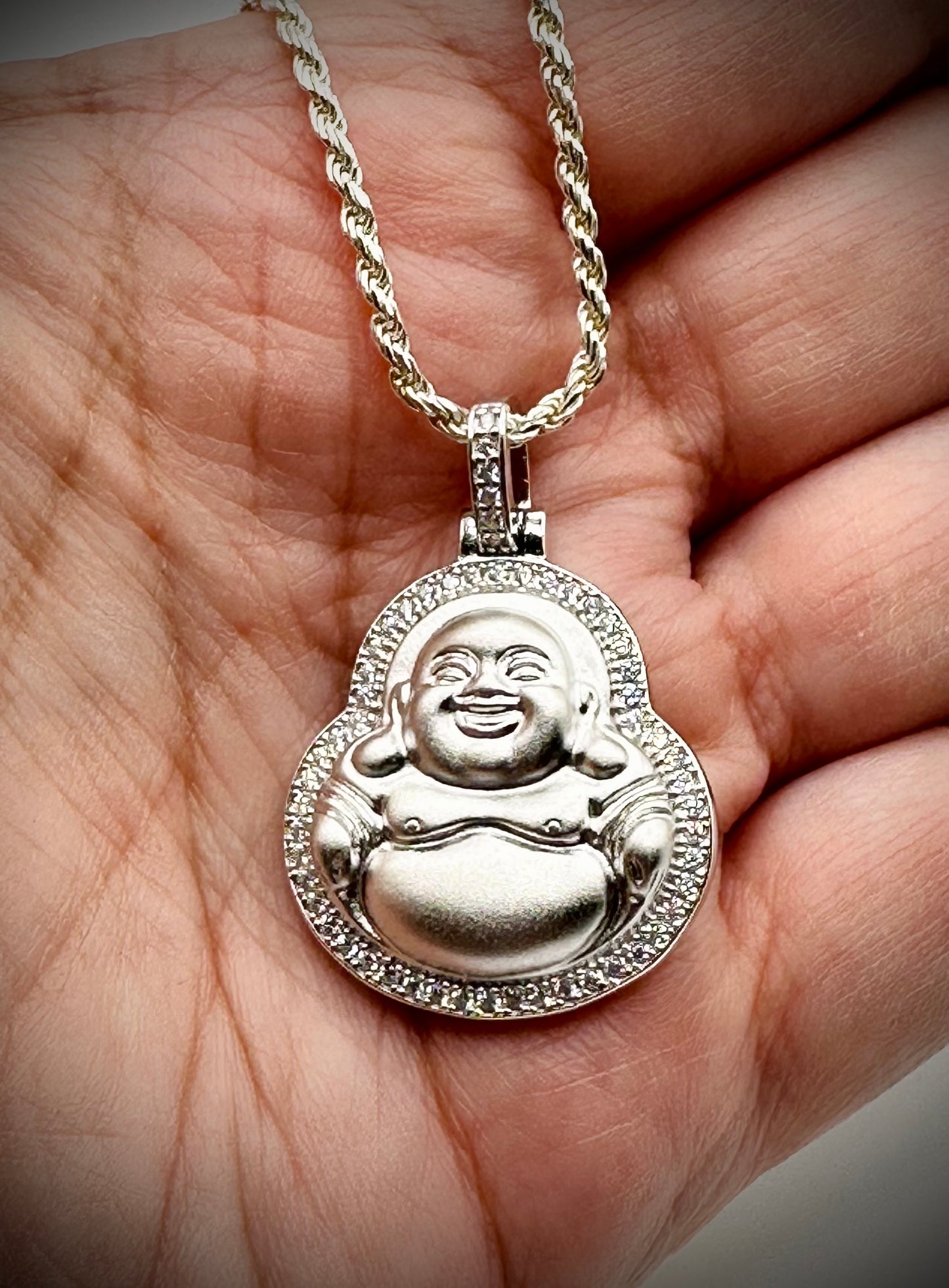 Small Sterling Silver Laughing Buddha Pendant – Matte Finish