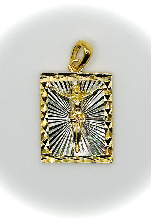 Small Two-Tone Square Jesus Pendant