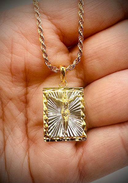 Small Two-Tone Square Jesus Pendant