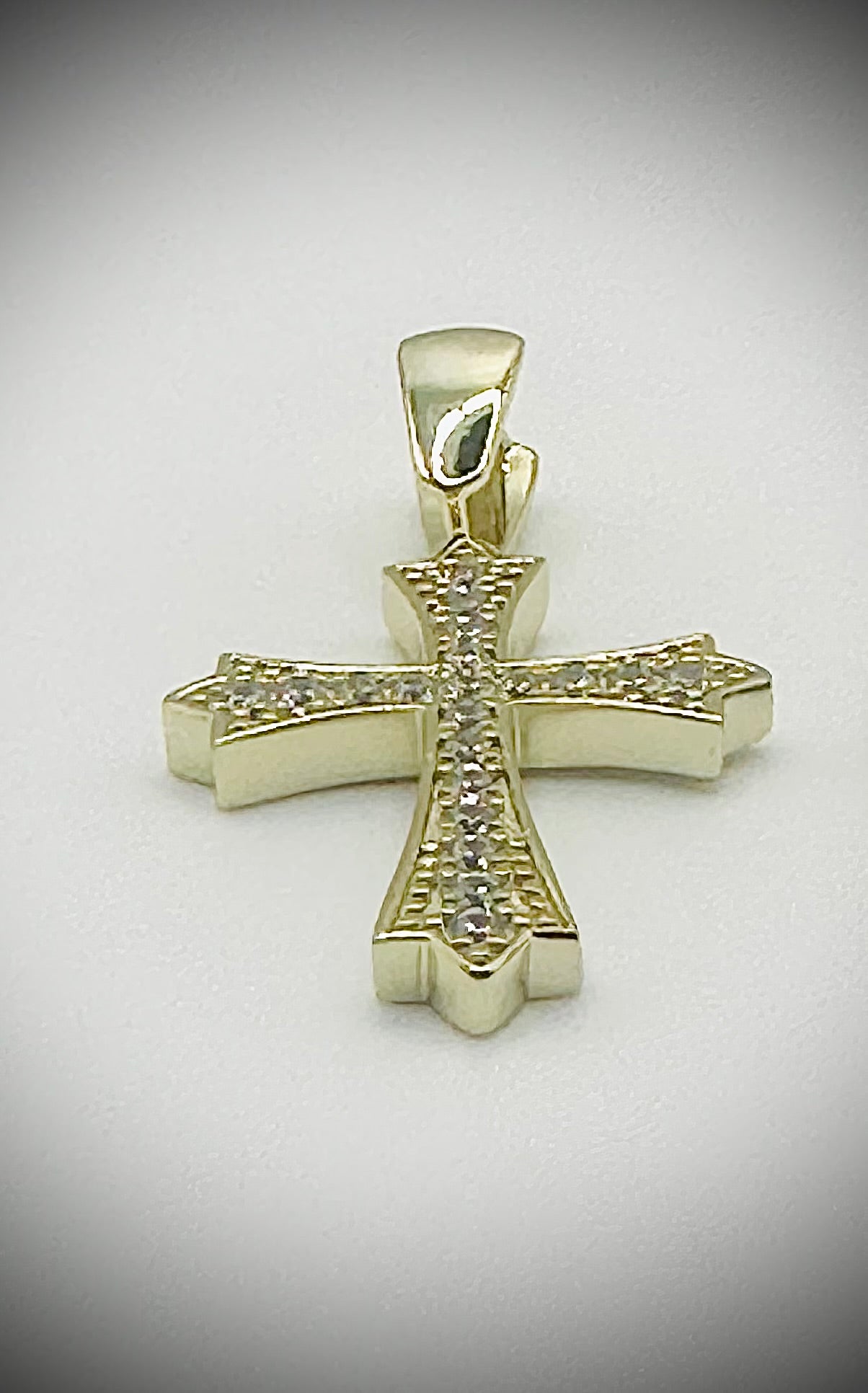 Gold Gothic Iced Out Cross Pendant