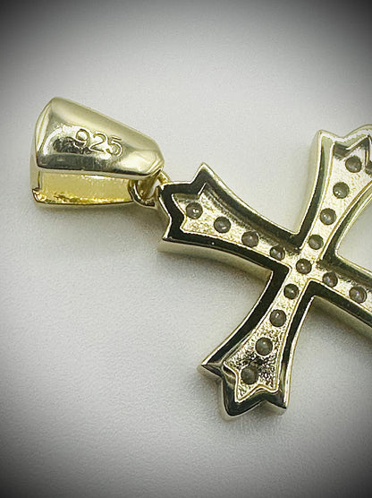 Gold Gothic Iced Out Cross Pendant