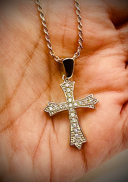 Gold Gothic Iced Out Cross Pendant