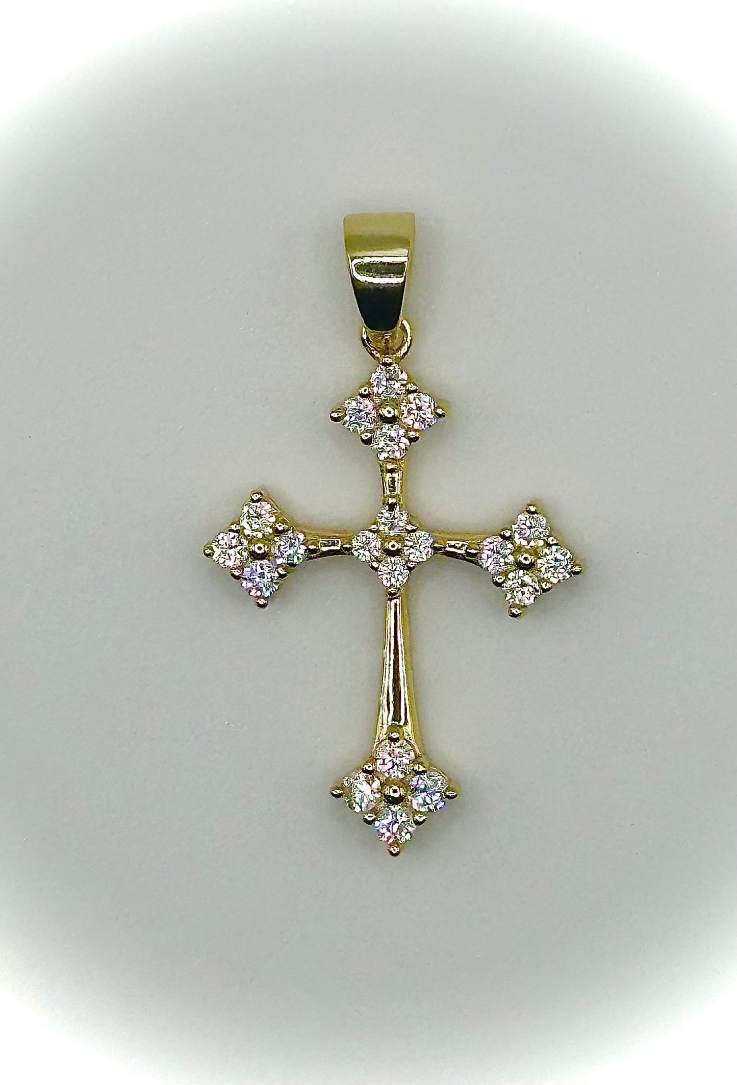 Gold Gothic Cross CZ Pendant