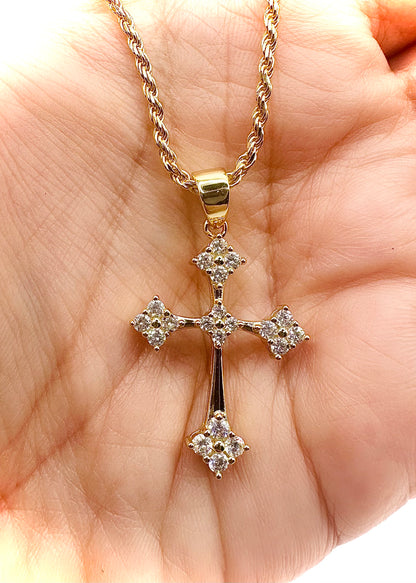Gold Gothic Cross CZ Pendant