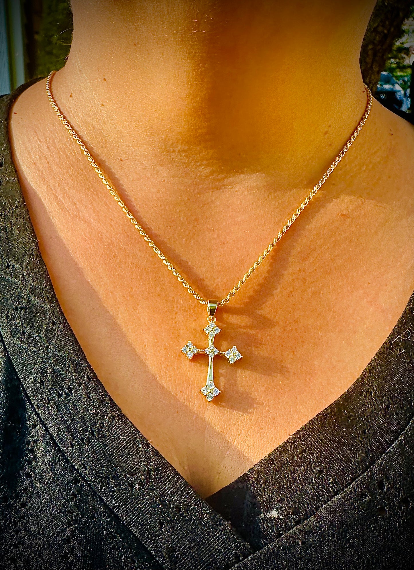 Gold Gothic Cross CZ Pendant