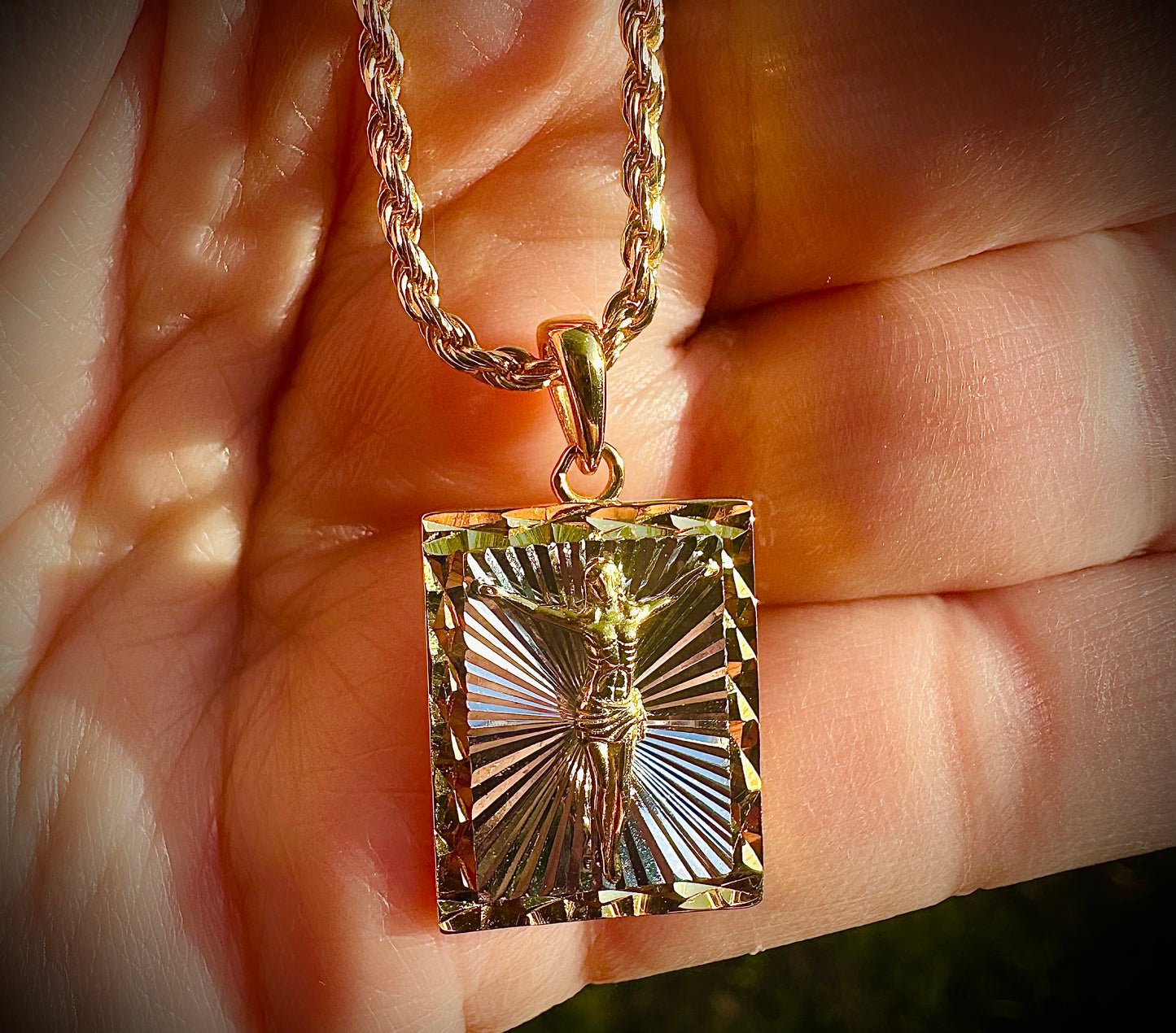 Small Two-Tone Square Jesus Pendant