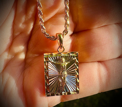 Small Two-Tone Square Jesus Pendant