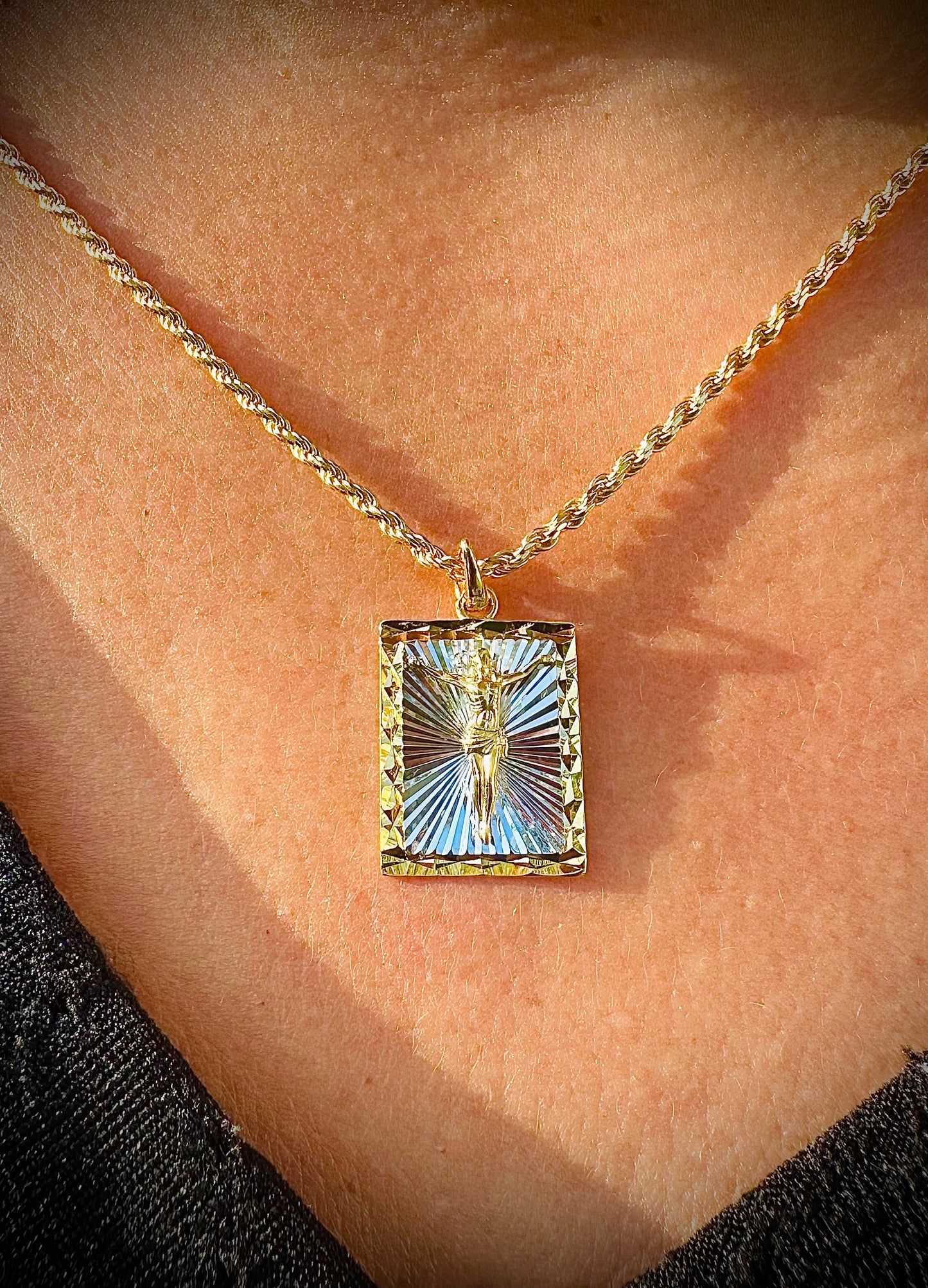 Small Two-Tone Square Jesus Pendant