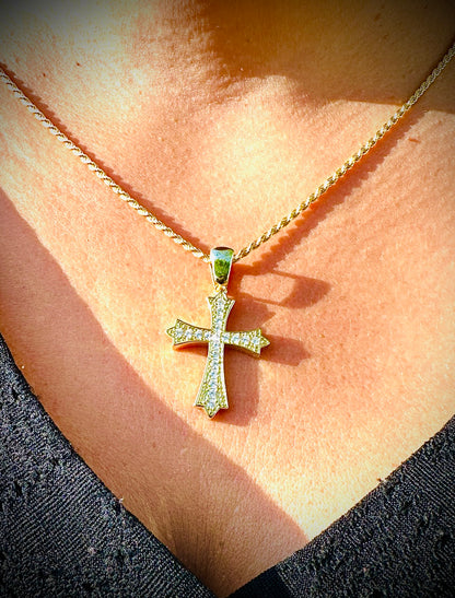 Gold Gothic Iced Out Cross Pendant