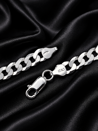 FLAT Curb Cuban Chains Solid 925 Sterling Silver 3mm to 10.5mm