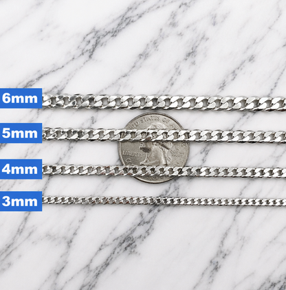 FLAT Curb Cuban Chains Solid 925 Sterling Silver 3mm to 10.5mm