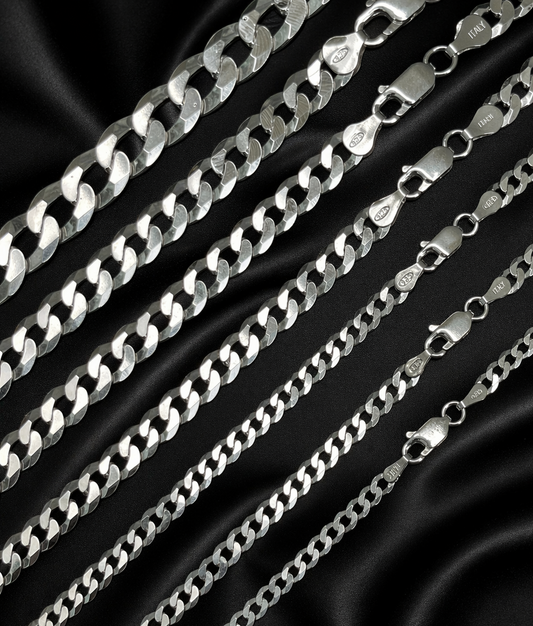 FLAT Curb Cuban Chains Solid 925 Sterling Silver 3mm to 10.5mm