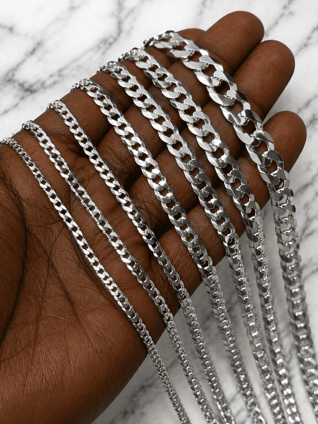 FLAT Curb Cuban Chains Solid 925 Sterling Silver 3mm to 10.5mm