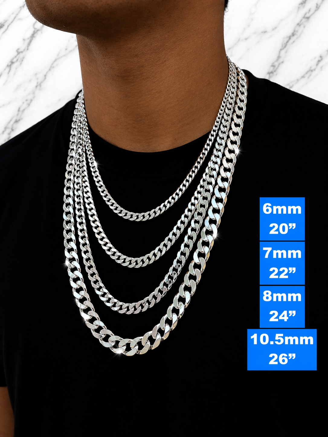 FLAT Curb Cuban Chains Solid 925 Sterling Silver 3mm to 10.5mm