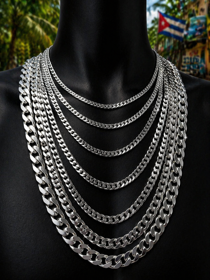 FLAT Curb Cuban Chains Solid 925 Sterling Silver 3mm to 10.5mm