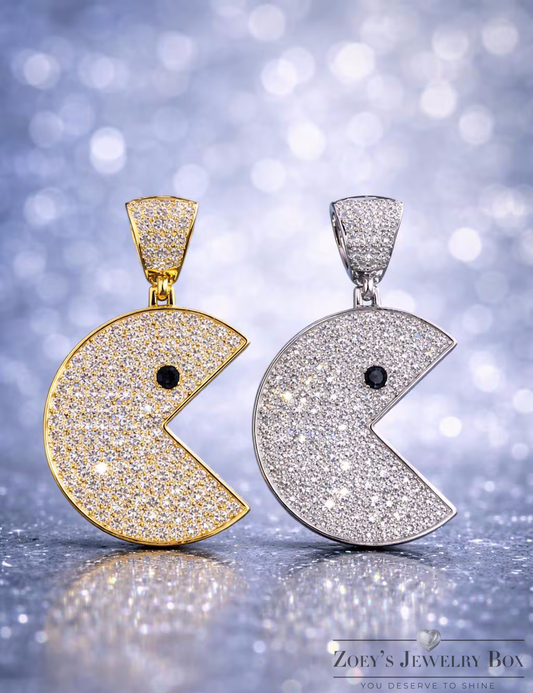 Moissanite Pac-Man Video Game Pendant – Gold or Silver