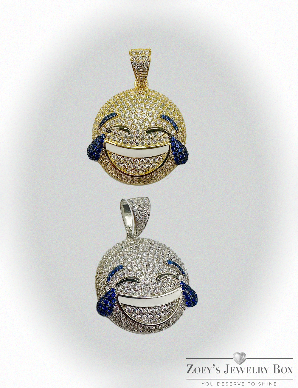 LOL Emoji CZ Pendants – Gold or Silver