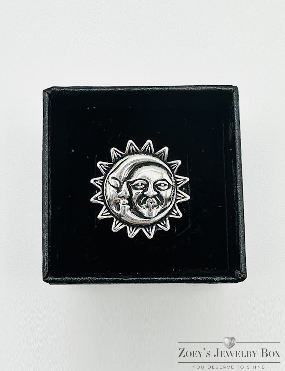 Women's Oxidized Silver Sun & Moon Ring – Sizes 5-10
