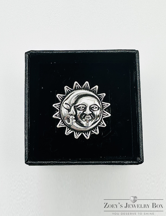 Women's Oxidized Silver Sun & Moon Ring – Sizes 5-10