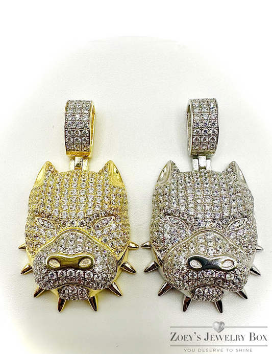Super Iced Out Angry Pitbull Pendant – Gold or Silver