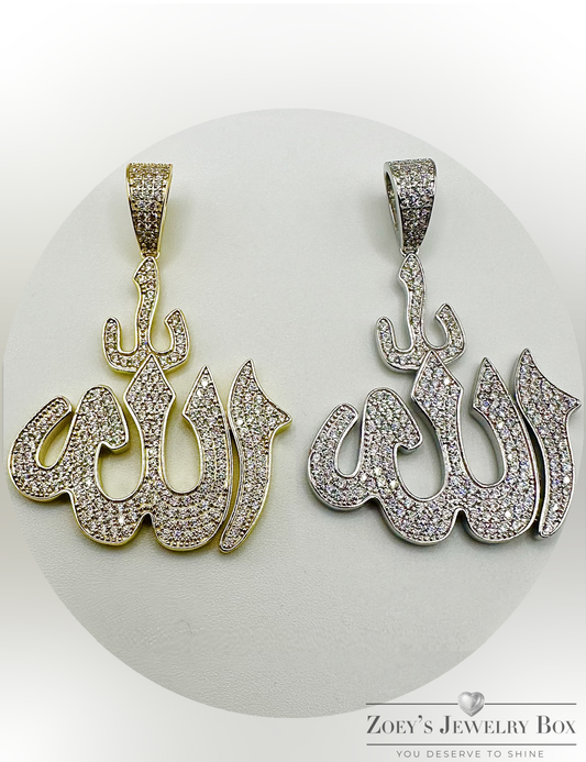 Iced Out Allah Pendant – Gold & Silver