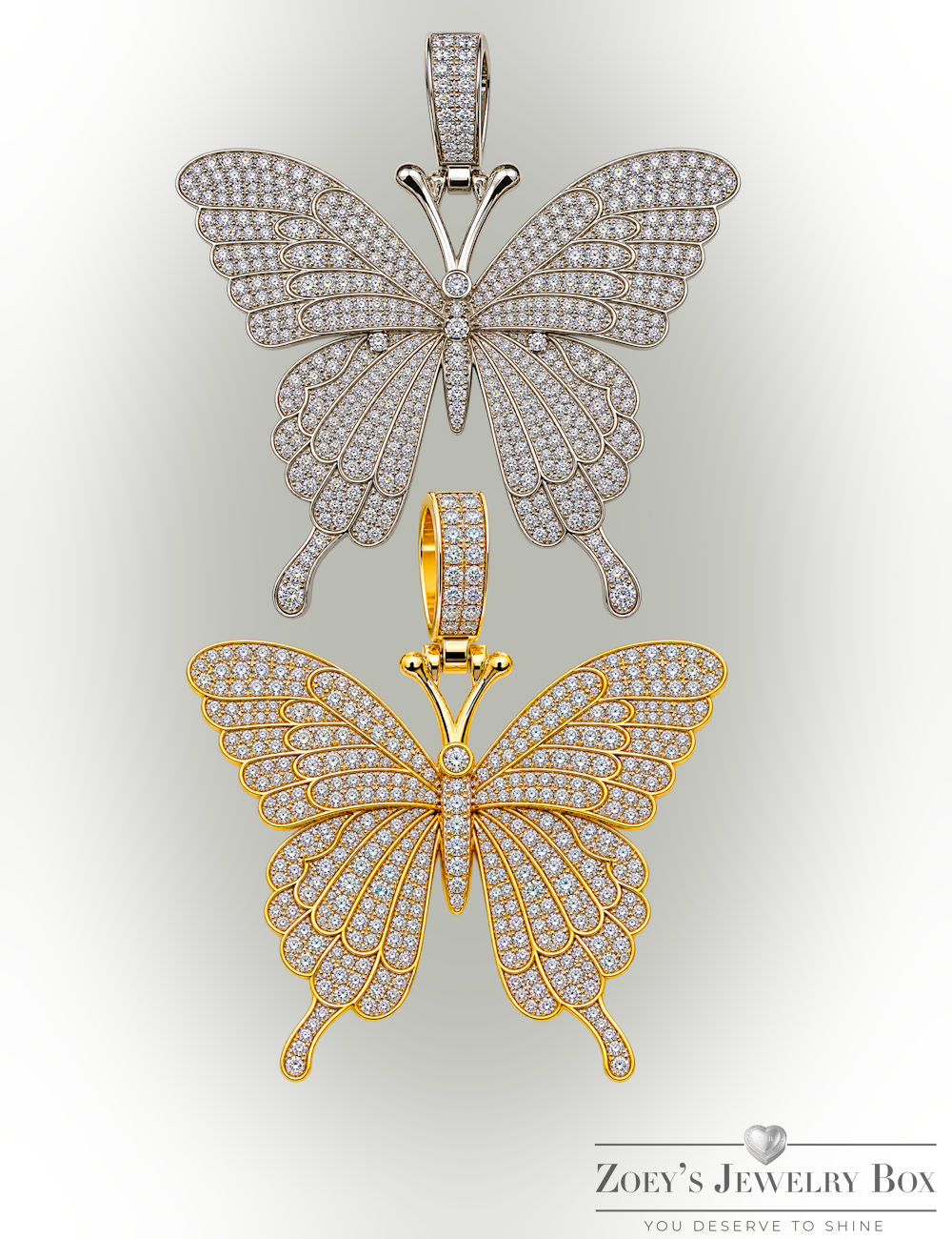 Medium-Sized Iced Out Butterfly Pendant – Gold or Silver